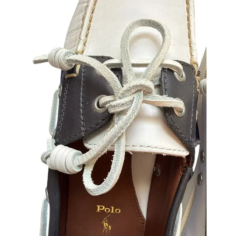 Polo Ralph Lauren Merton Boat Shoes Red White Blue Leather Size 9.5